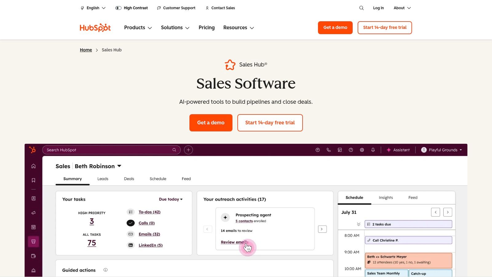 HubSpot Sales Hub CRM-native sales automation dashboard