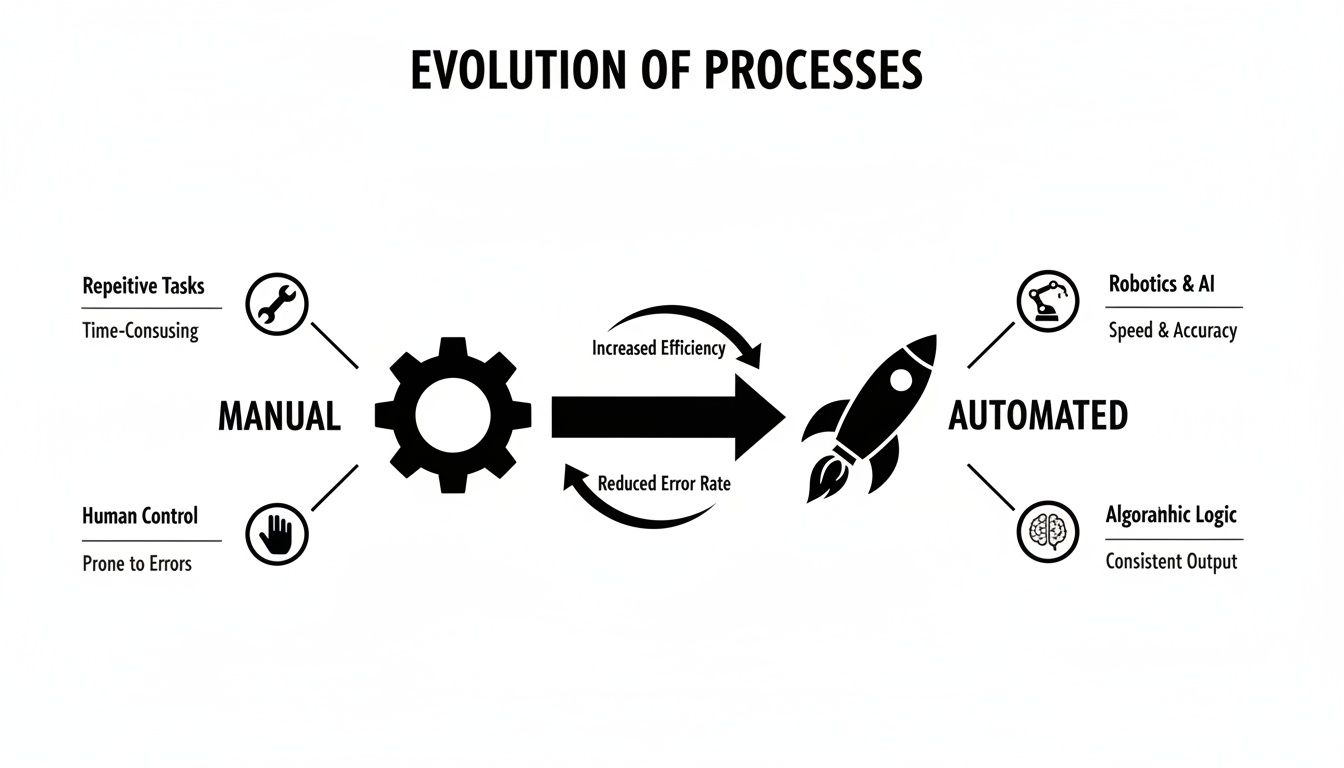 Diagram illustrating the evolution from manual processes to automated processes that are efficient, accurate, and consistent