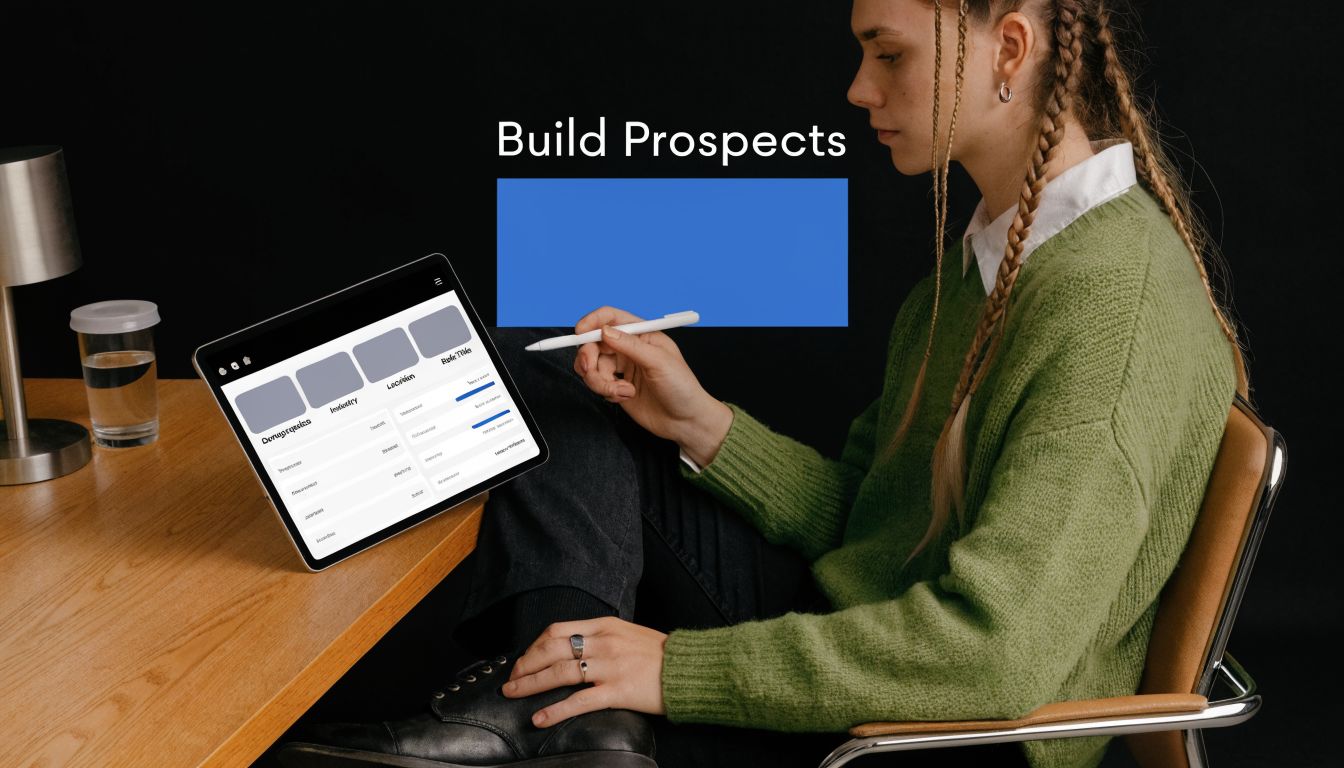 A young woman in a green sweater uses a stylus on a digital tablet to build prospects.