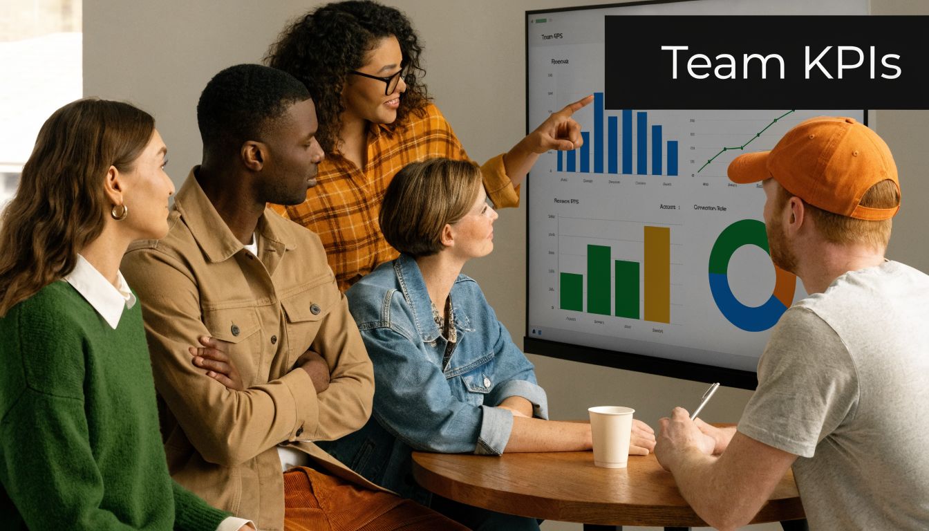 A diverse business team collaborating on sales performance analysis during a meeting in a modern office.